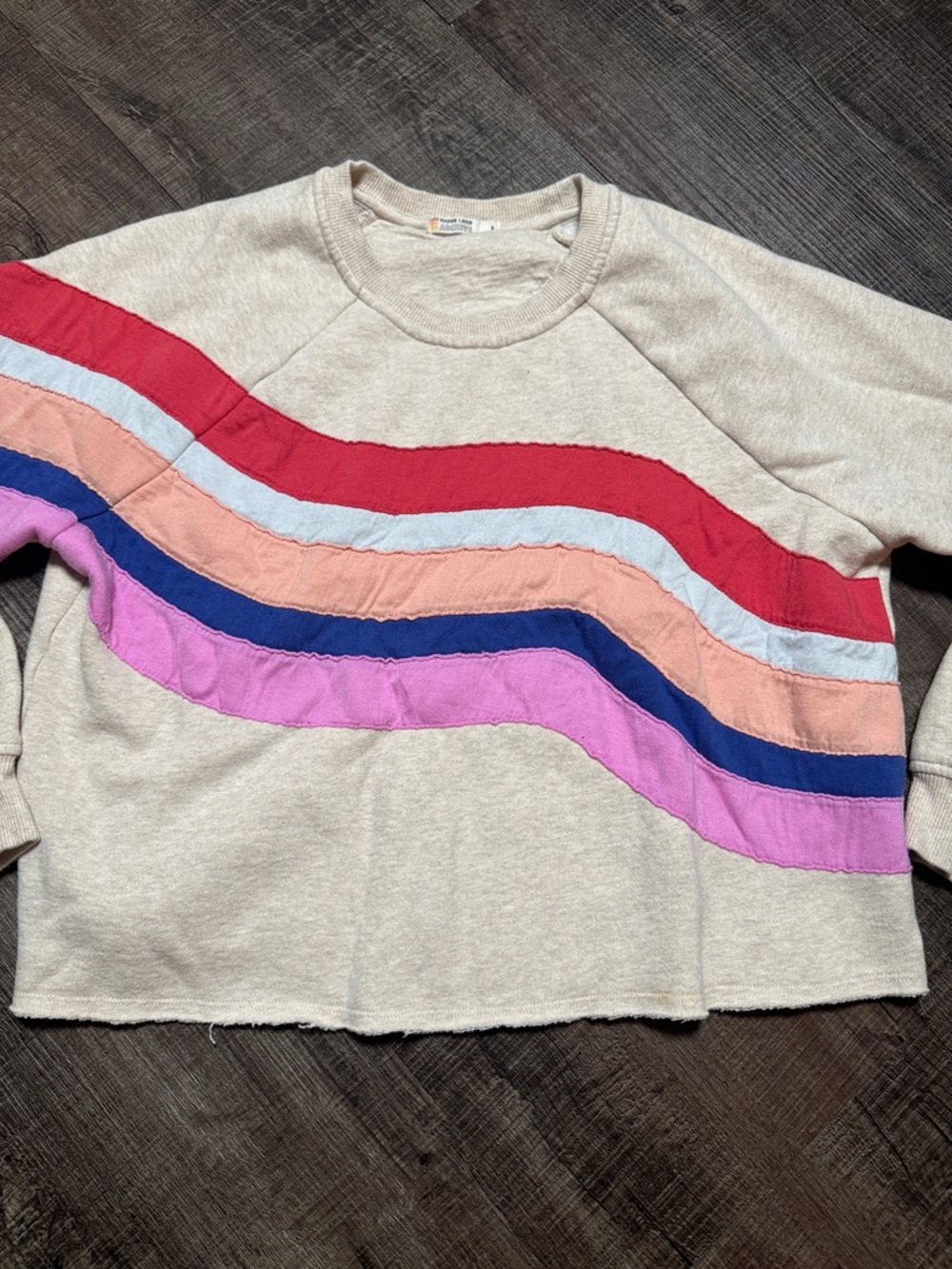 Marine Layer Cream Pullover Sweater with Red, Pink, Blue & Orange Waves - Picture 4 of 8
